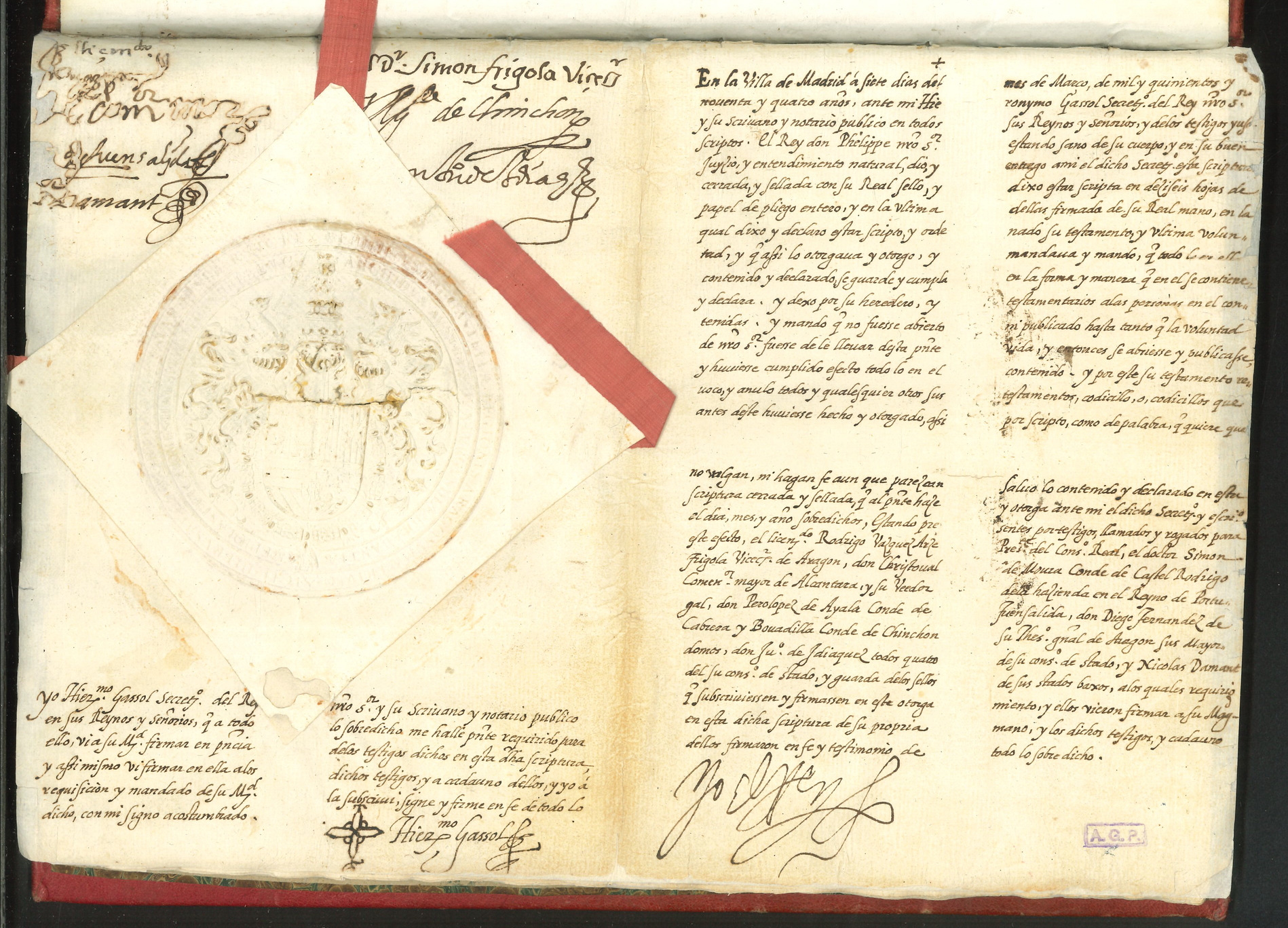 Testamento original del rey Felipe II Imagen de: Testamento original del rey Felipe II